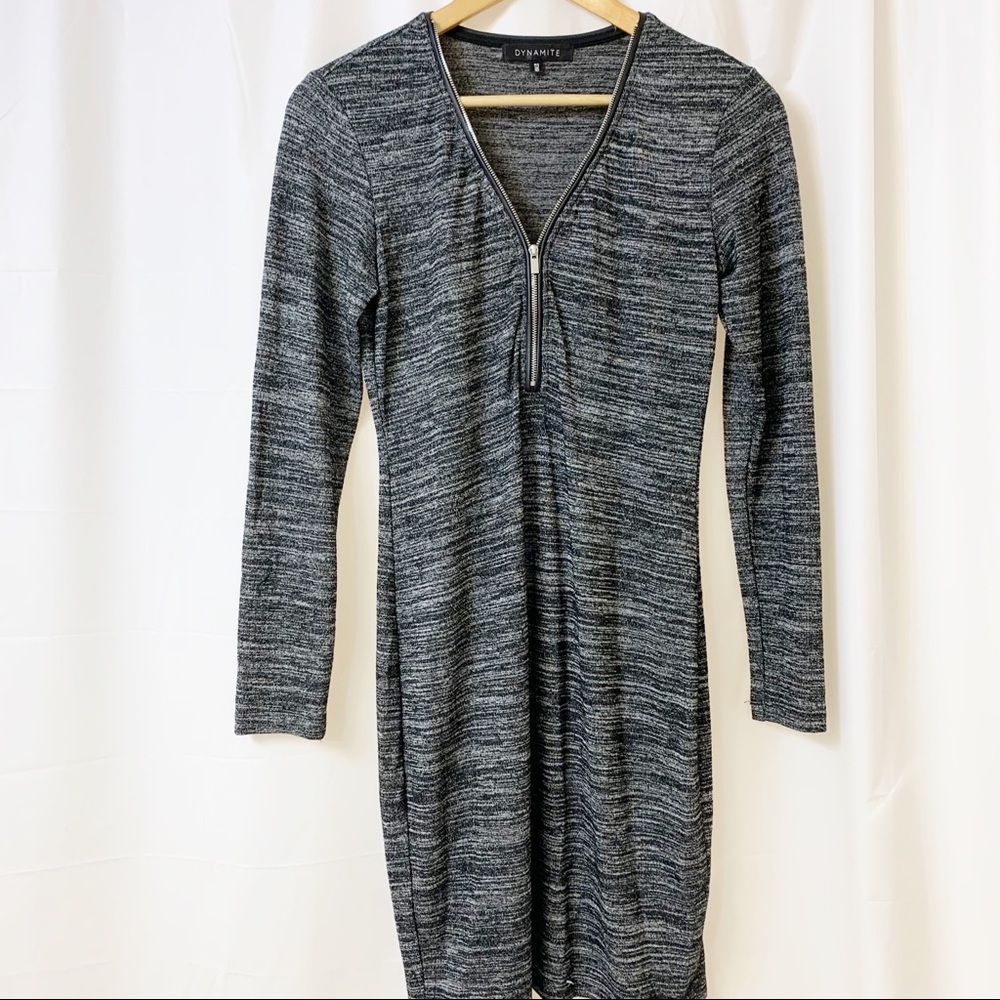 Dynamite Space Grey Long Sleeve Midi Zip Up Dress Small